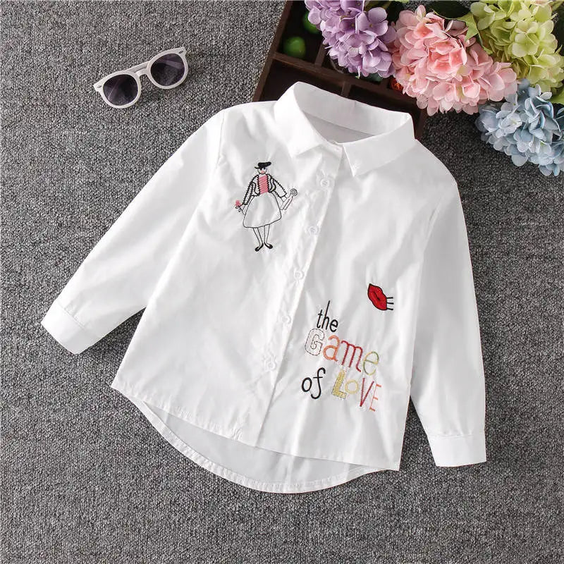 New!! Girls White Blouse Long Sleeves Tops