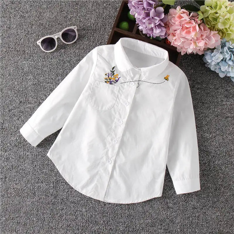 New!! Girls White Blouse Long Sleeves Tops