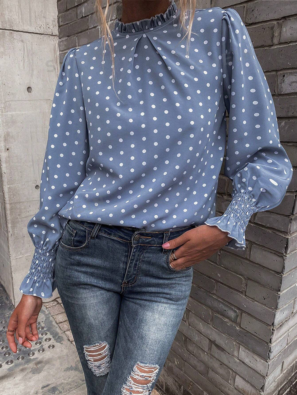 Polka Dot Puff Sleeve Shirt