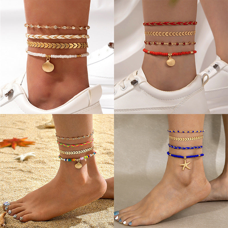 Rice Bead 4 Layer Ankle Chain