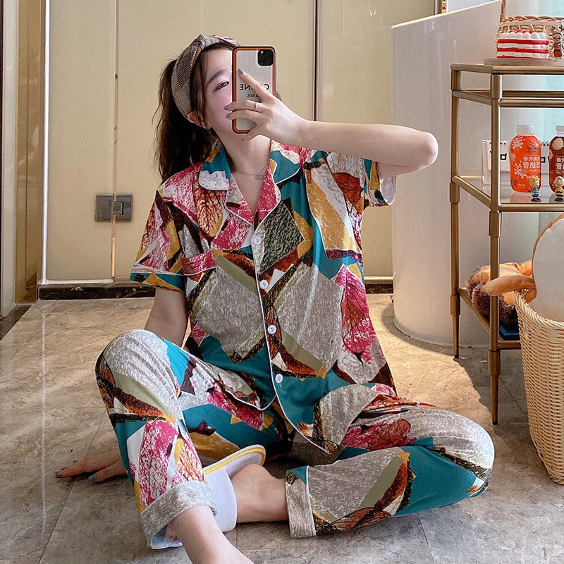 Women's Short-sleeved Silk Pajamas
