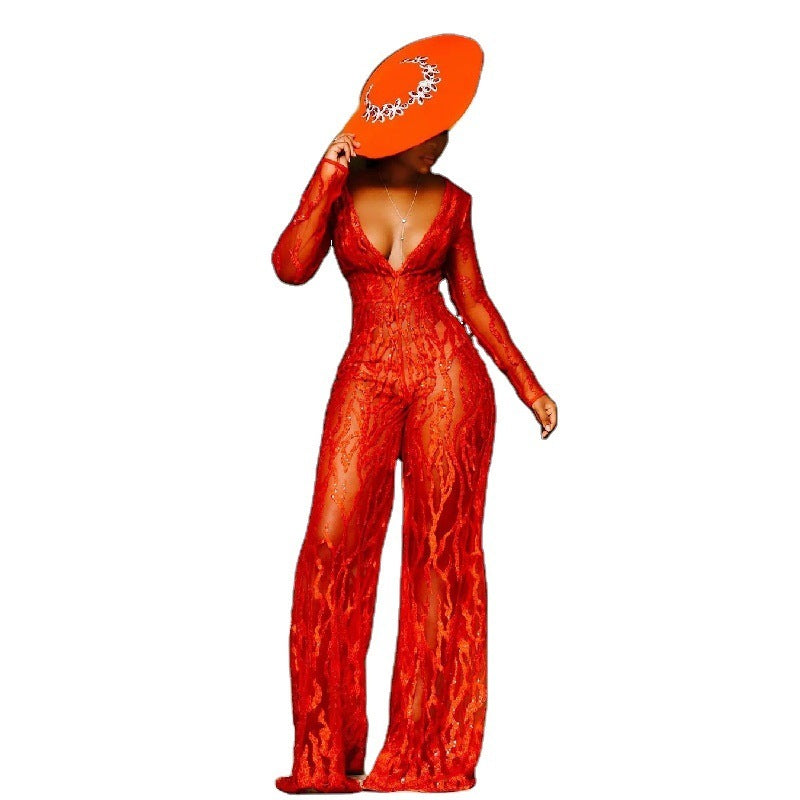 Sequins Low Cleavage Jumpsuit