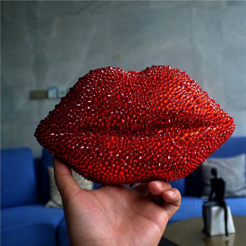 Evening Rhinestone Lip Chain Bag