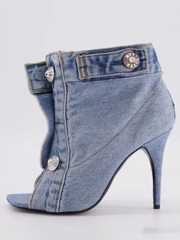 Rivets Denim Short Booties