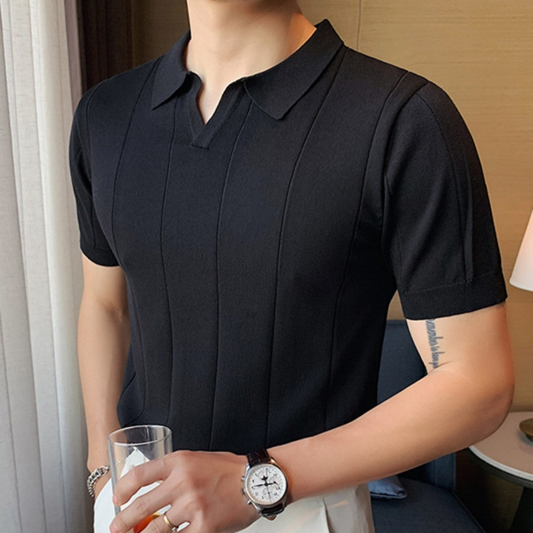 Men's V-neck Knitted Silk T-shirt