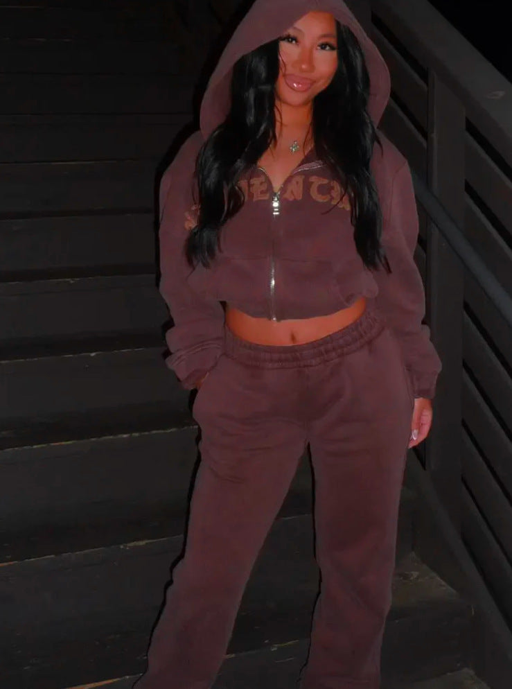 2 Piece Cropped Hooded Sweatsuit