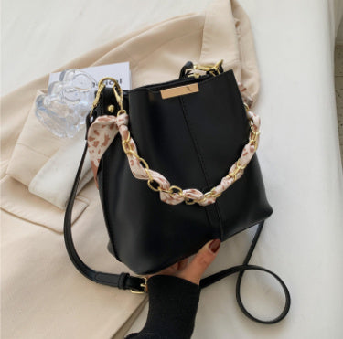 Women's Retro Silk Scarf Bucket Bag