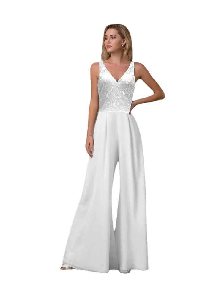 Women's V-neck Chiffon Pants Jumpsuit