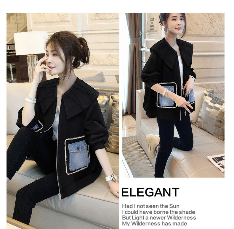 Patchwork Doll Collar Short Coat