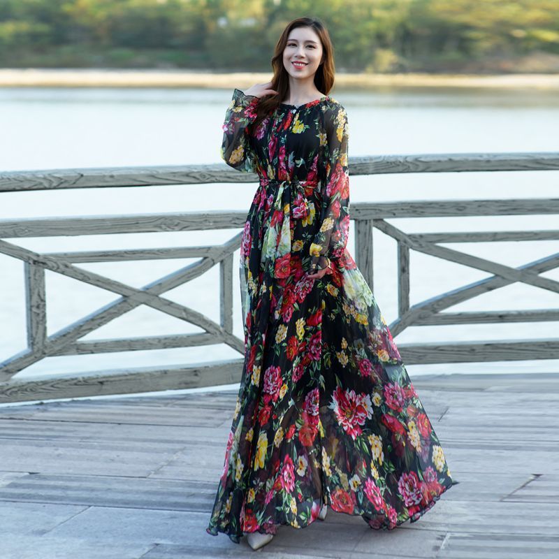Long Floral Swing Dress