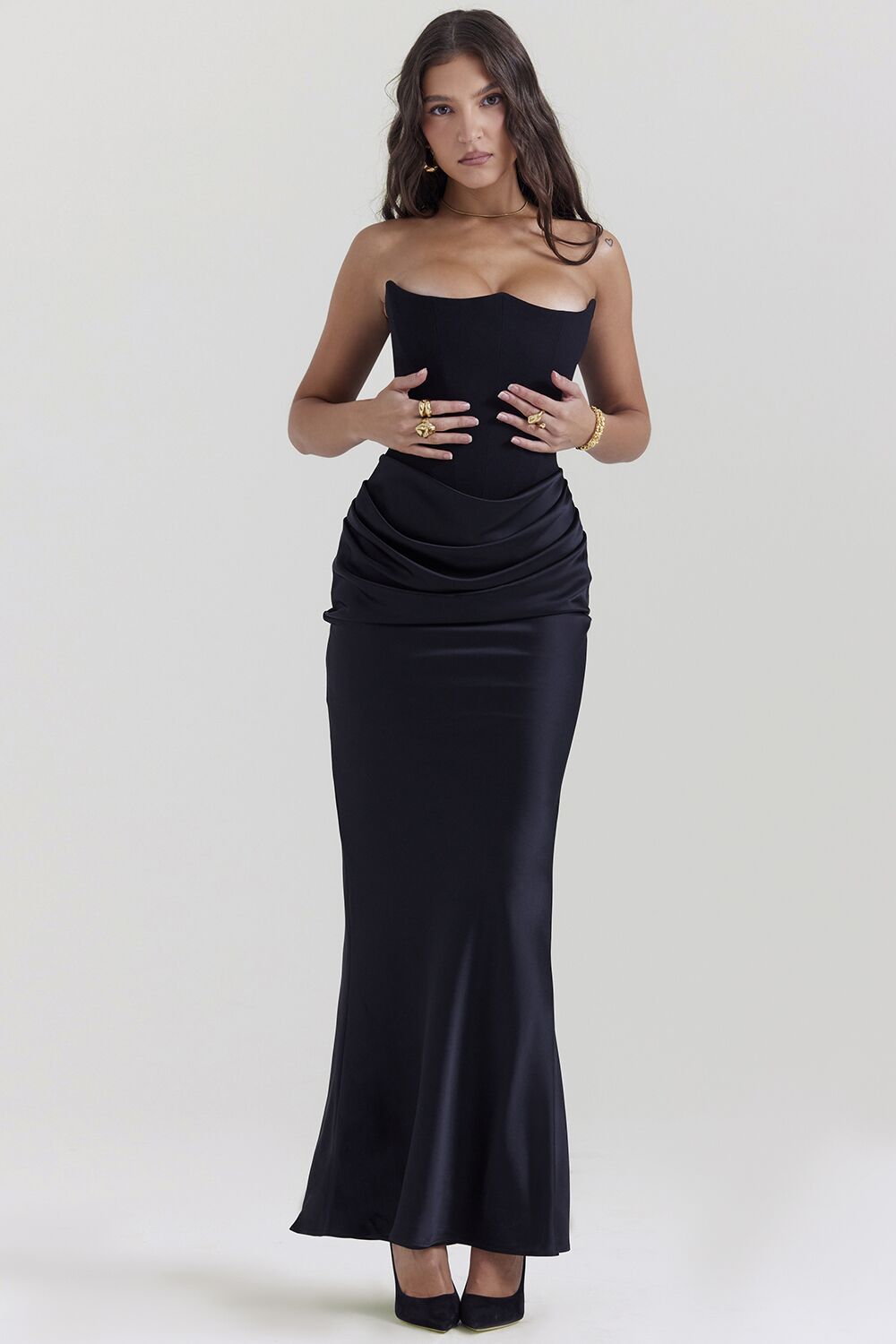 Off-The-Shoulder Slimming Fishbone Silk Gown | Ajanka Inc.