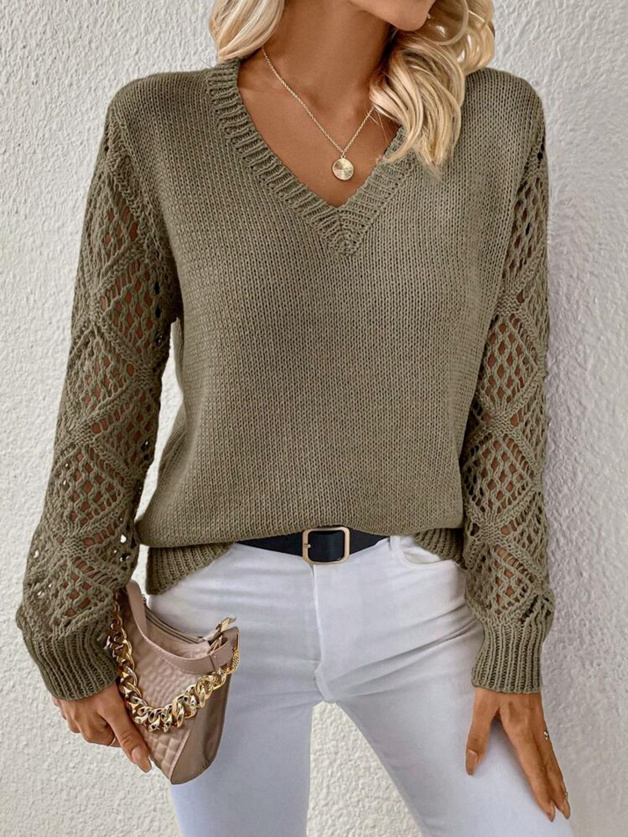 Crochet V-Neck Sweater