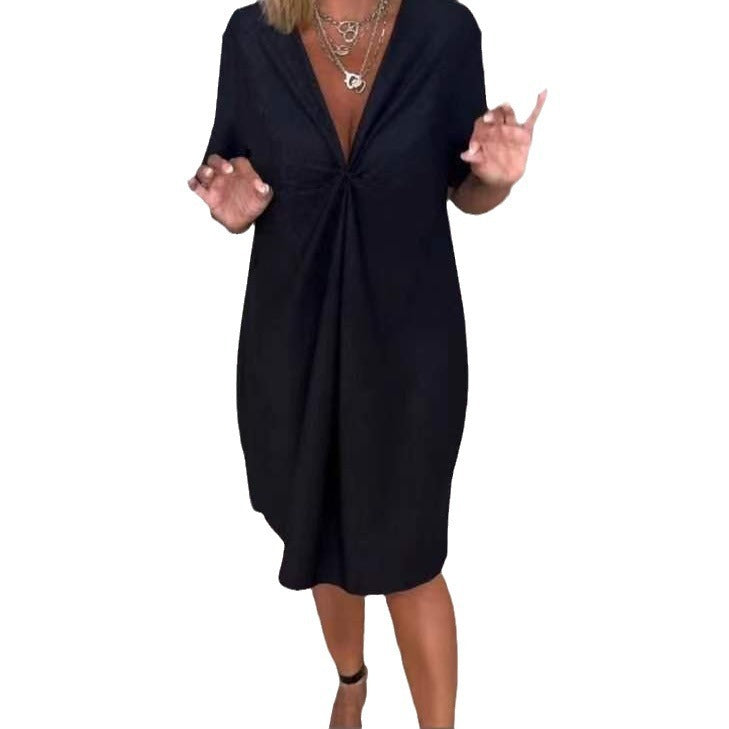 Women's Pleated Black Dress