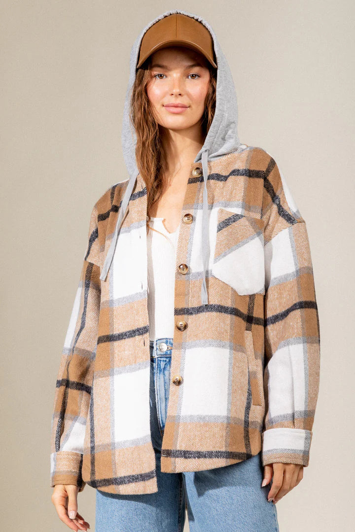 Women's Hooded / Woolen Plaid Shirt