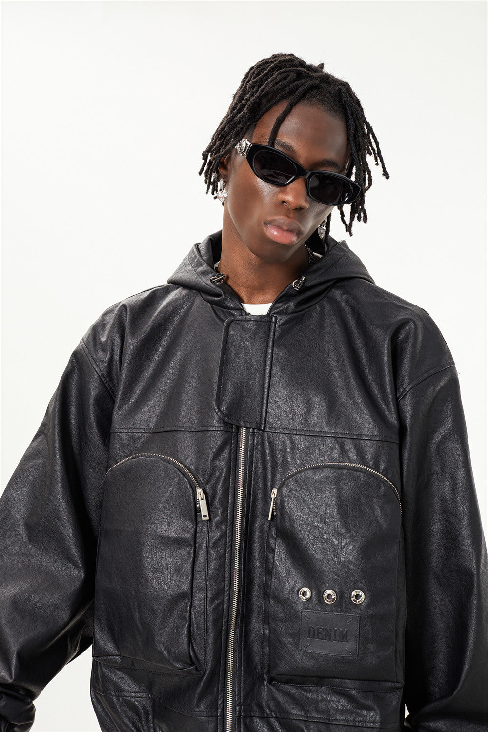 Men Hooded Leather Jacket