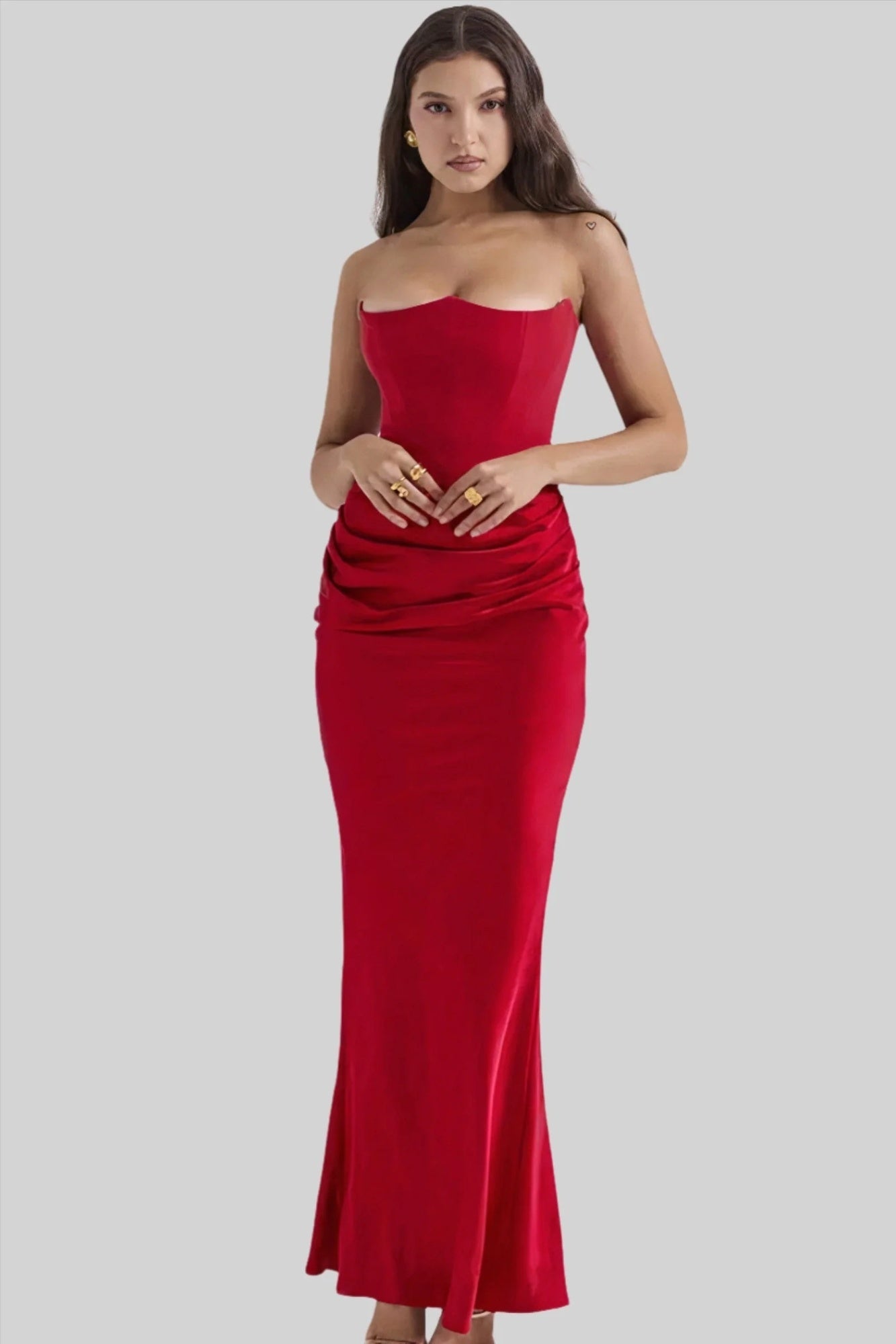 Off-The-Shoulder Slimming Fishbone Silk Gown | Ajanka Inc.