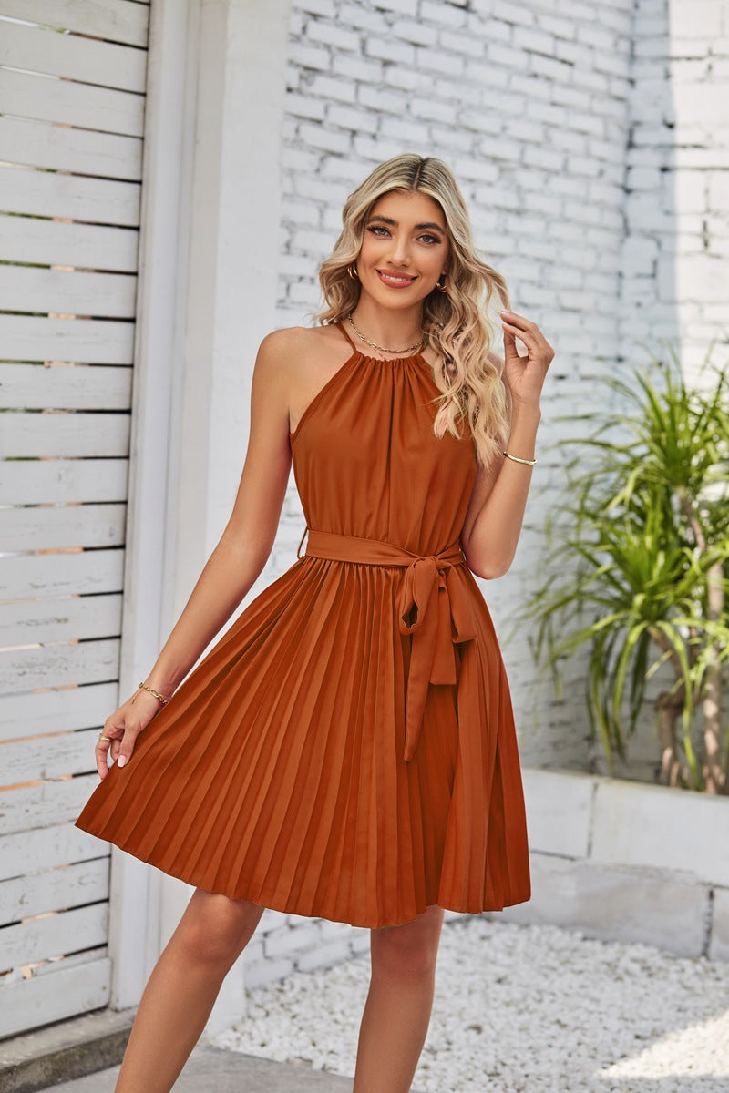 Ladies Pleated Halter Dress
