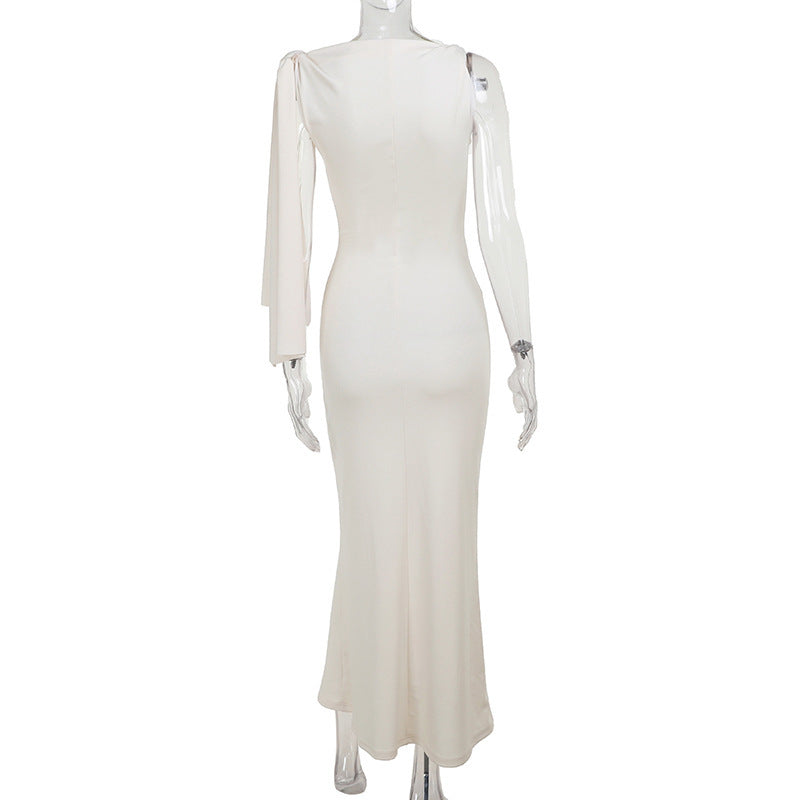 One-shoulder Ribbon Long Evening Dress