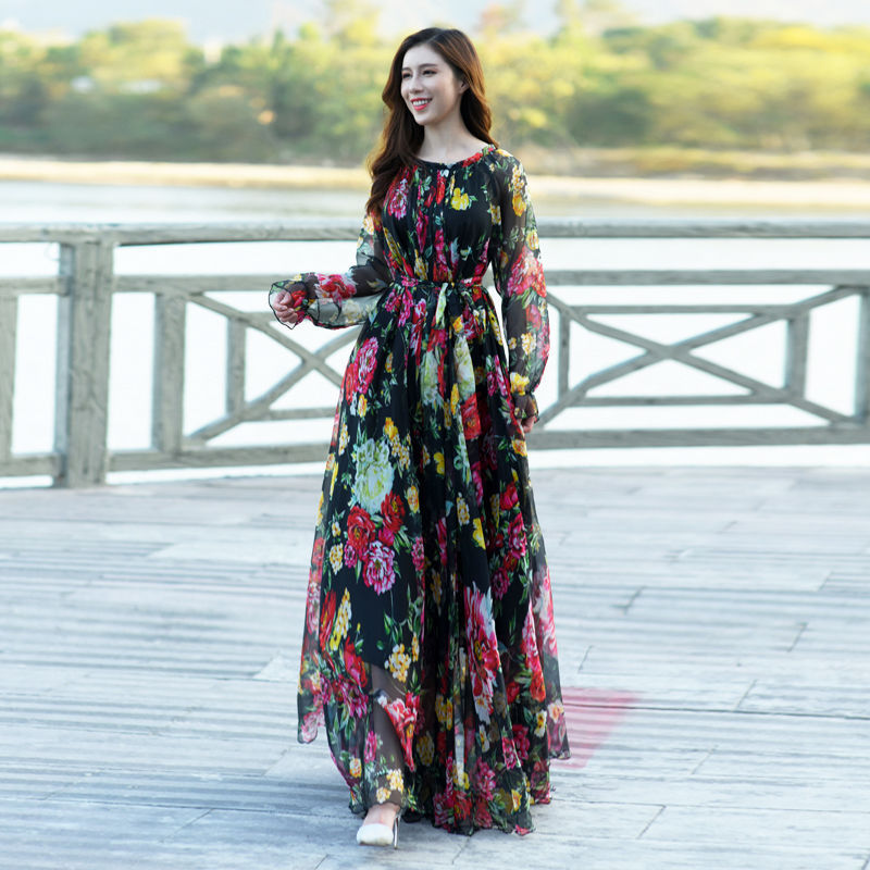 Long Floral Swing Dress