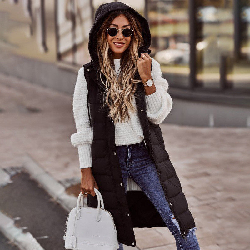 Hooded Fitted Sleeveless Coat