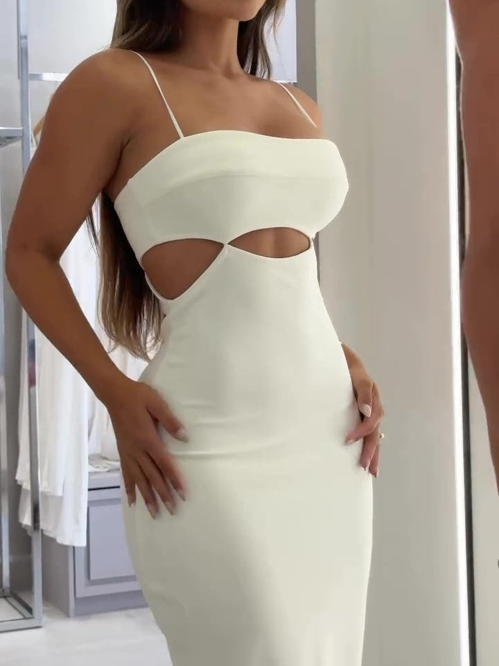 All White Cutout Suspender Dress | Ajanka Inc.
