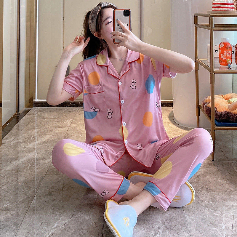 Women's Short-sleeved Silk Pajamas