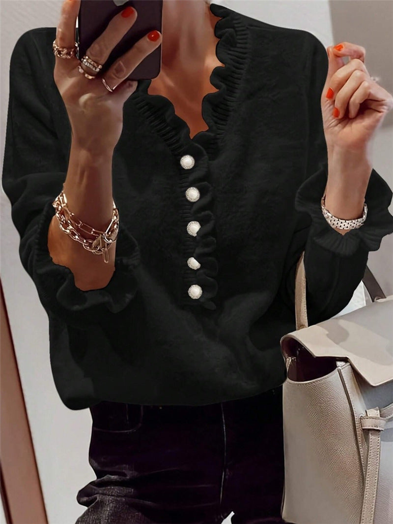 V-neck Ruffled Sweater