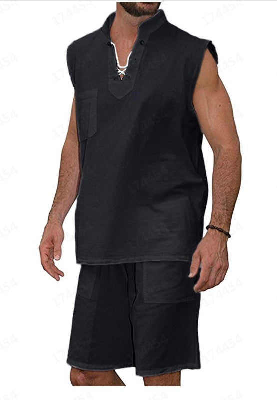 Men's Lace-Up Vest Two-Piece Set