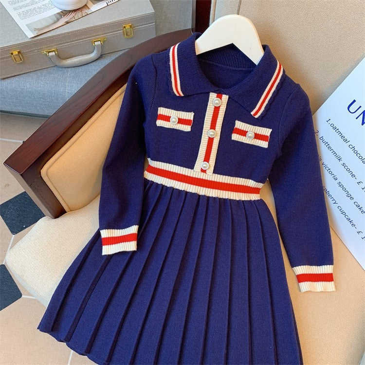 Girls' Preppy Knitted Dress