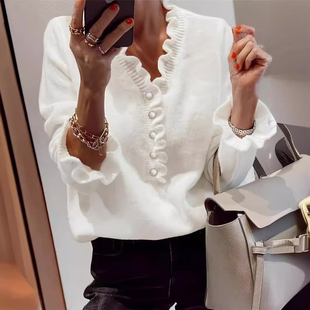 V-neck Ruffled Sweater