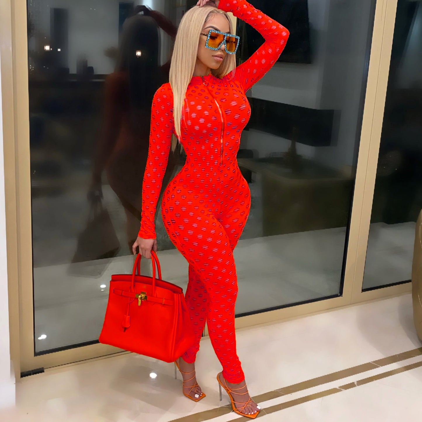 Diamond Cut See Through Fitted Jumpsuit