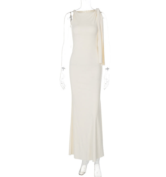 One-shoulder Ribbon Long Evening Dress