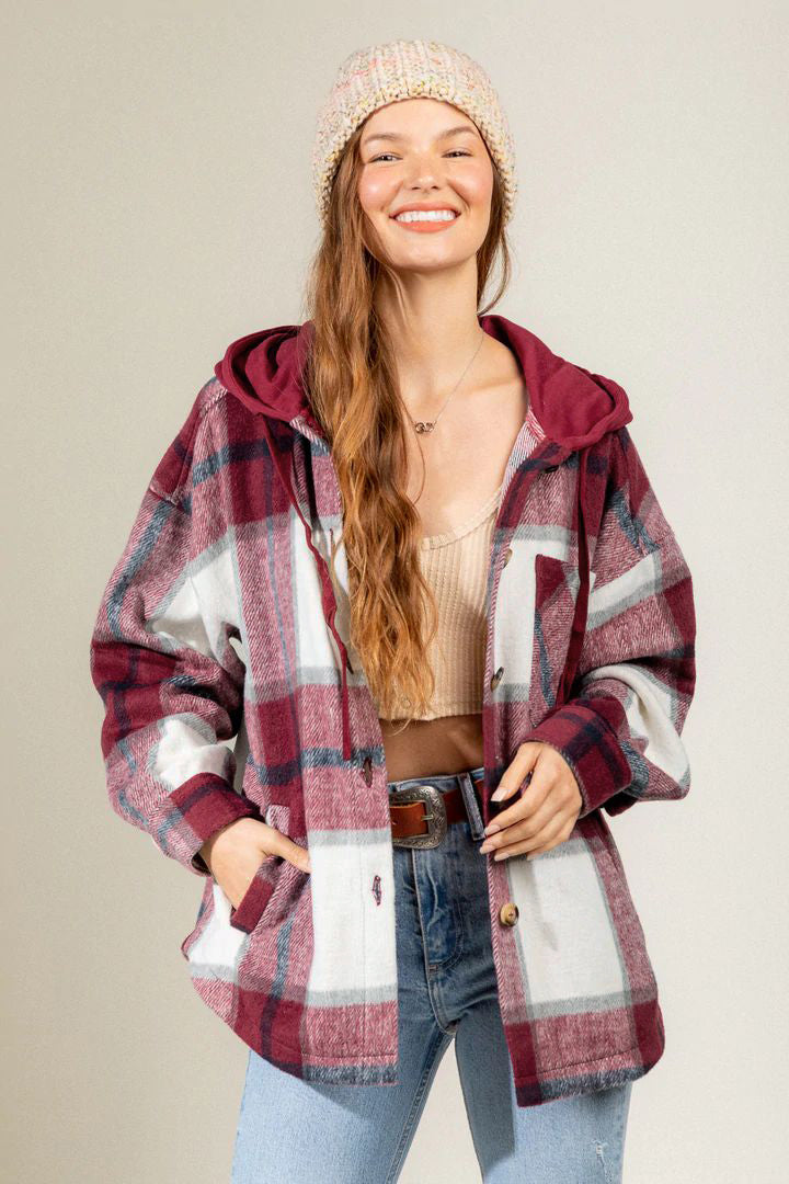Women's Hooded / Woolen Plaid Shirt