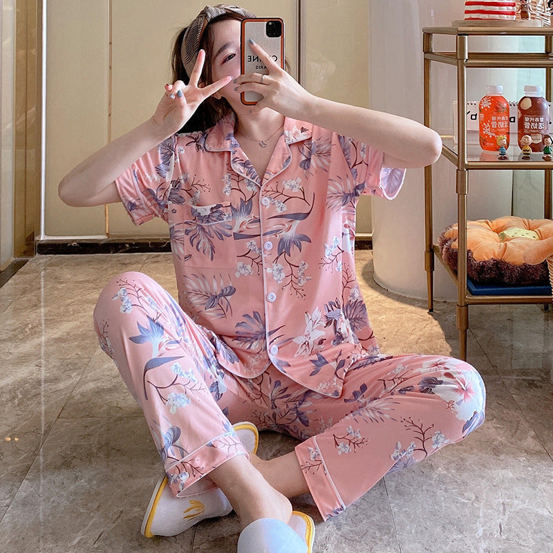 Women's Short-sleeved Silk Pajamas