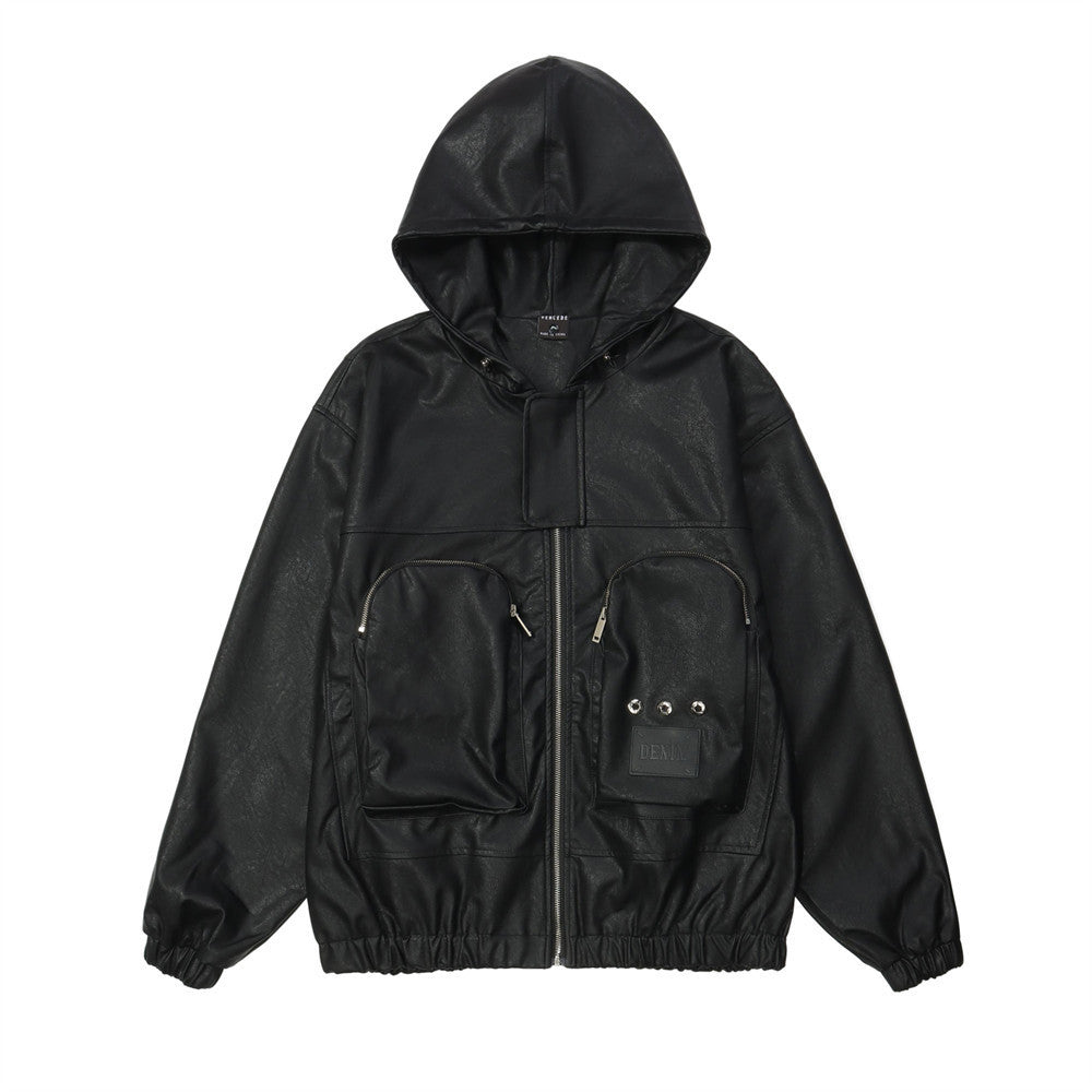 Men Hooded Leather Jacket