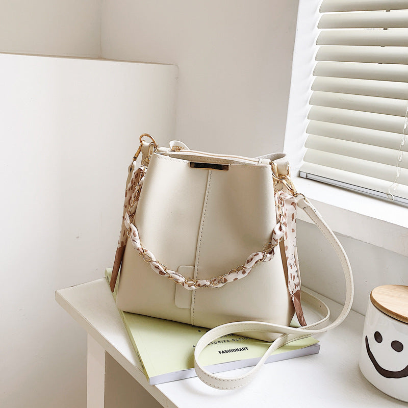 Women's Retro Silk Scarf Bucket Bag