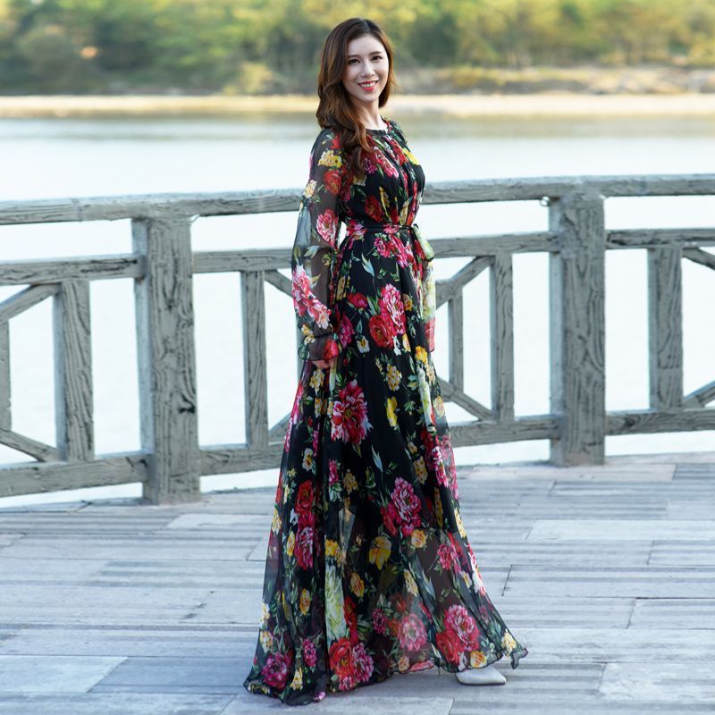 Long Floral Swing Dress