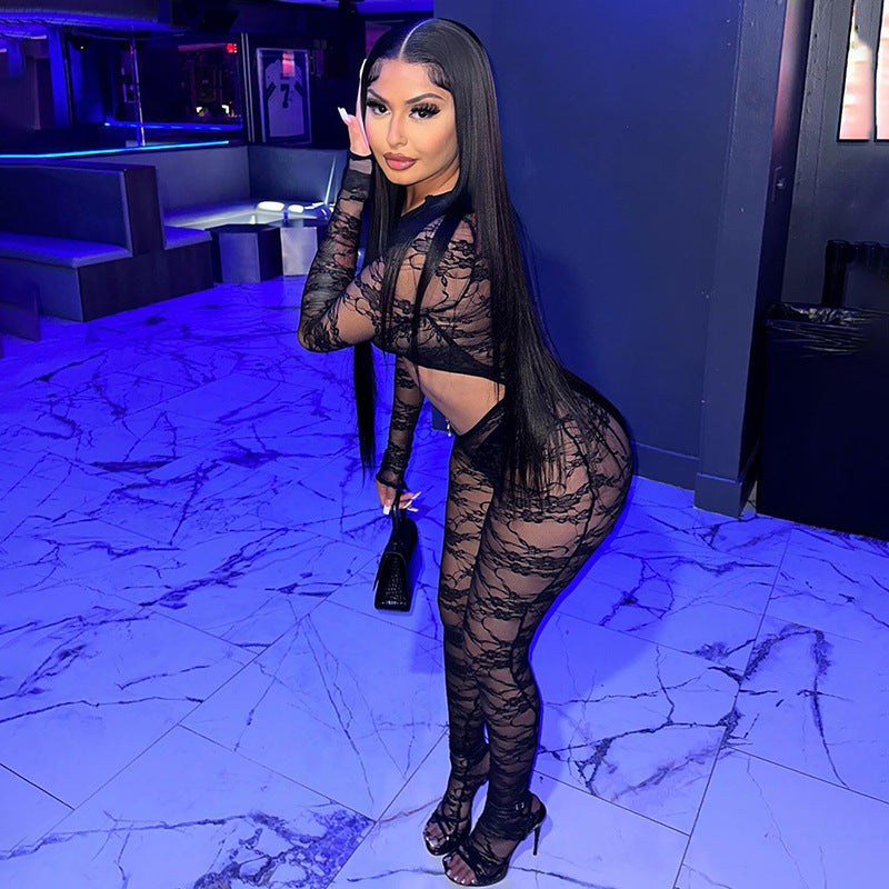 Midriff-baring Lace Jumpsuit