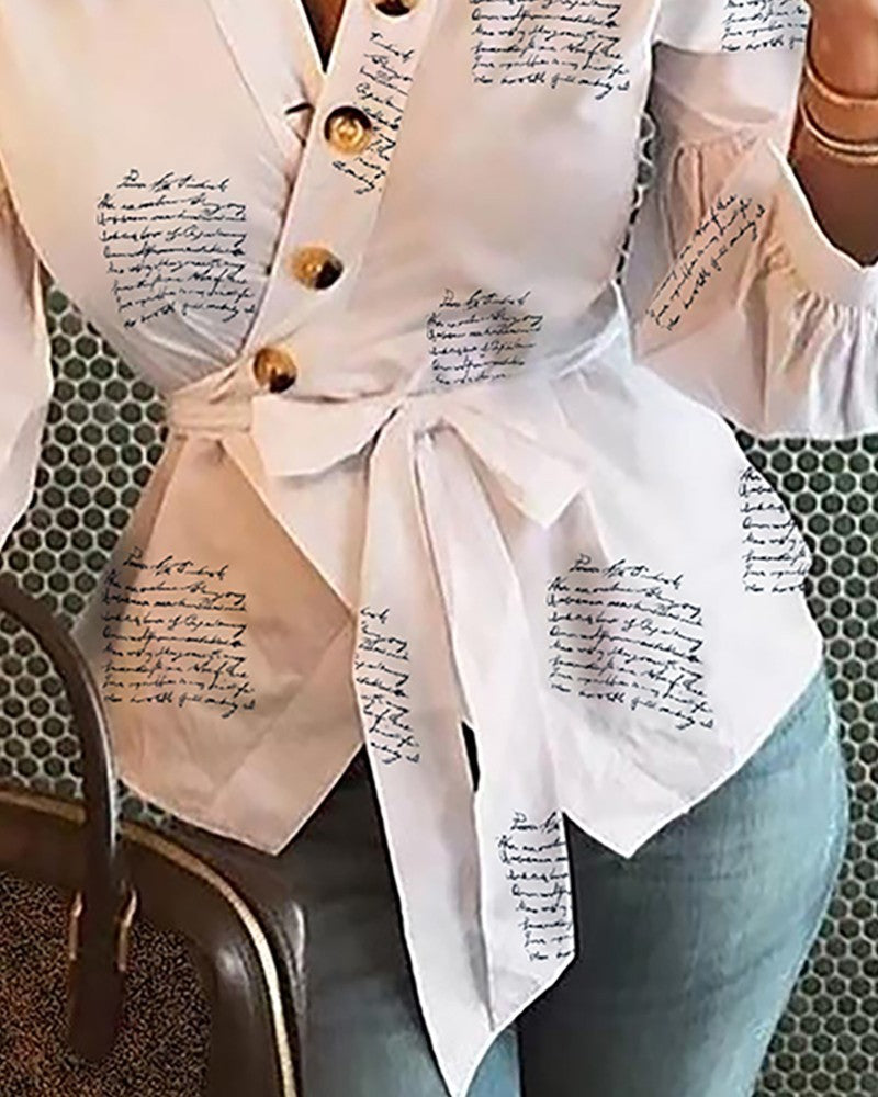 Balloon Sleeve Print Shirt