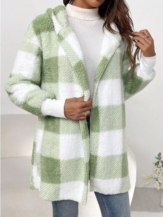 Loose Plaid Wool Long Cardigan For Women