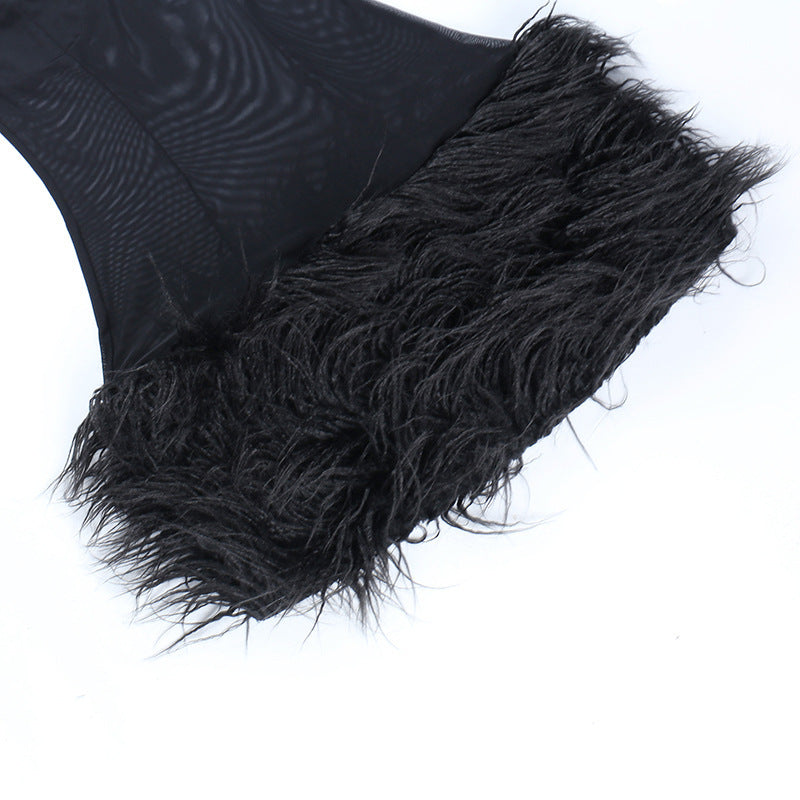 Fluffy Hem Suspender Dress