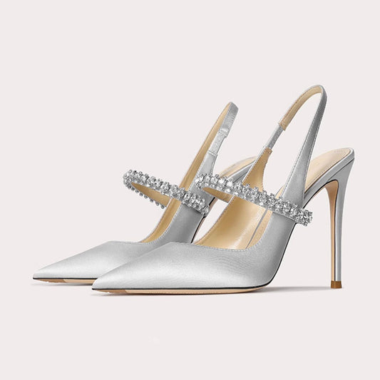 Pointed Leather Heels w/Stones