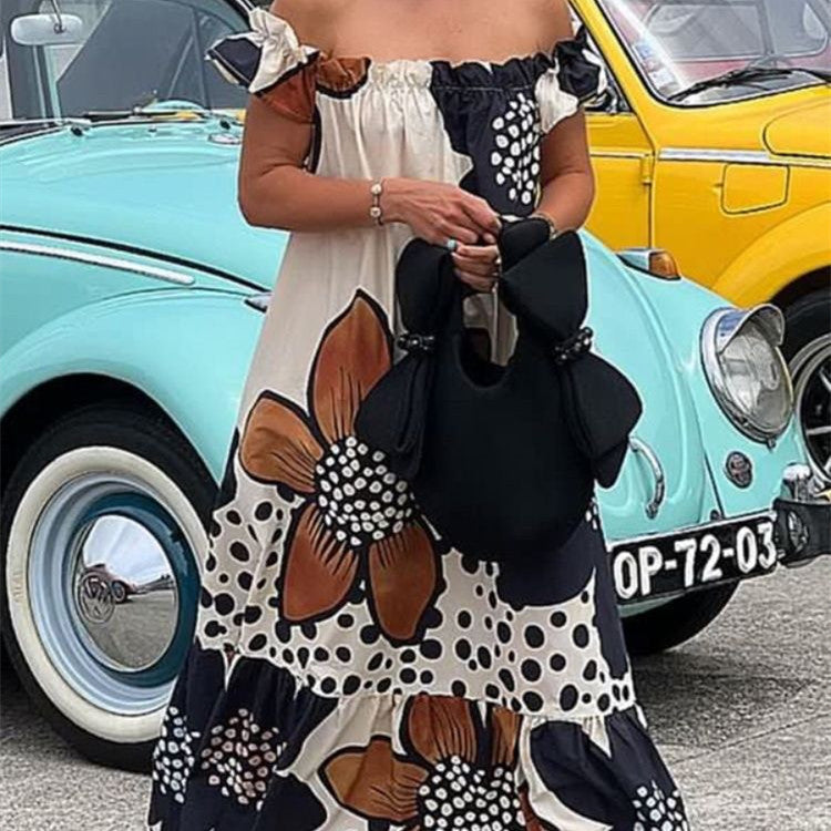 Off-The-Shoulder Long Printed  Dress