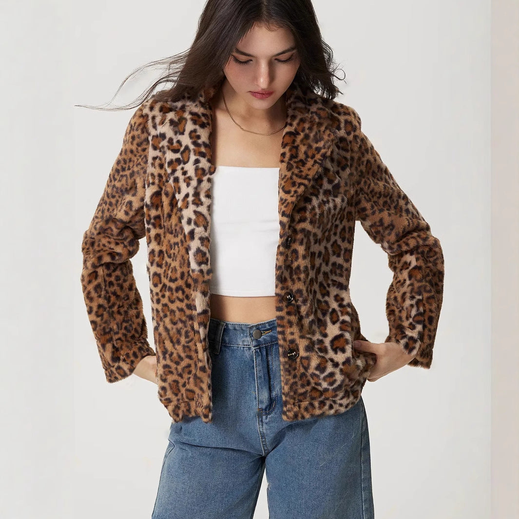 Buckle Lapel Leopard Print Coat