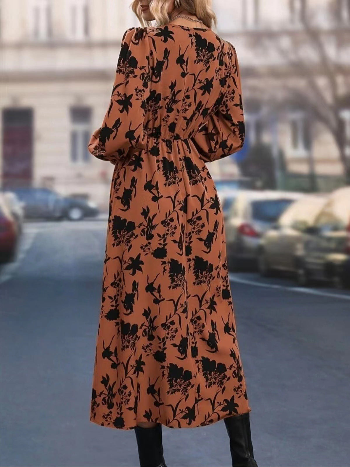 Printed V-neck Dress