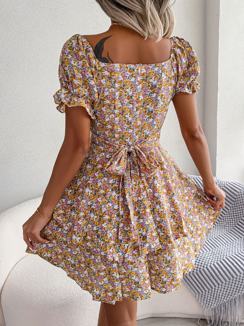 Ladies Floral Shirring Dress