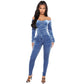 Velvet Off-the-shoulder Fitted Jumpsuit
