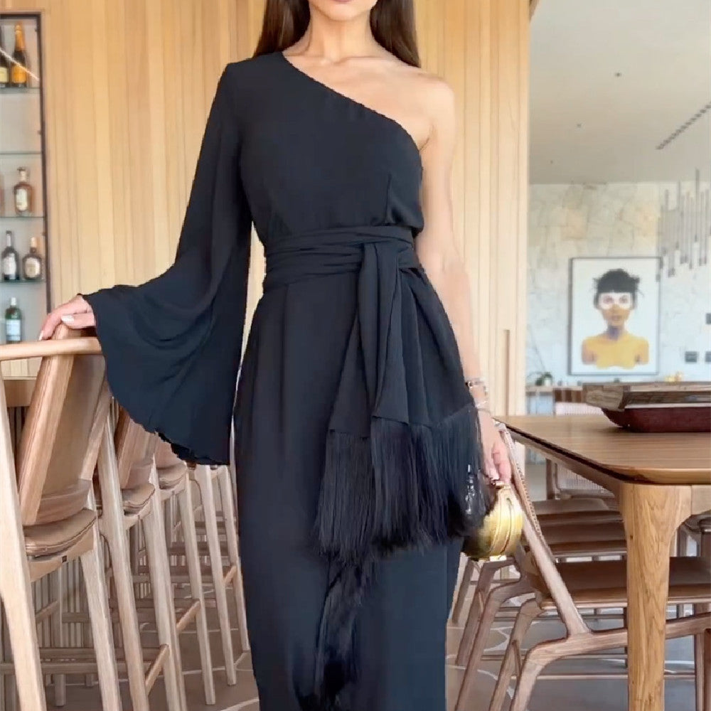 Women's One Sleeve Tassel Dress