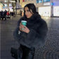 Women's Fur Coat Fox Fur Stitching Short Lapel Long Sleeve Coat