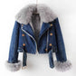 Detachable Fox Fur Liner Denim Coat